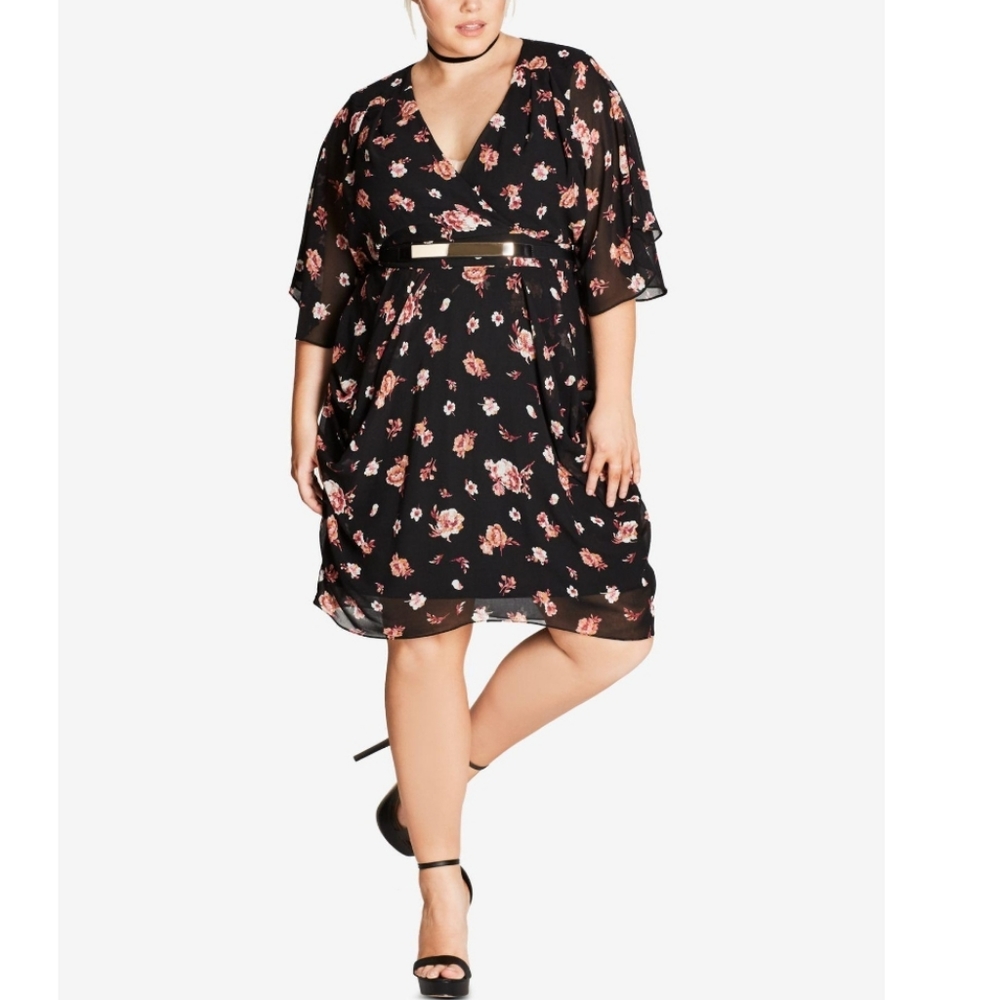 City Chic Floral Belted Chiffon Dress Plus Size 20